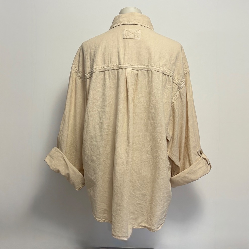 We The Free Free People Made For Sun Large Cream Linen Cotton Oversized Shirt - Picture 5 of 8